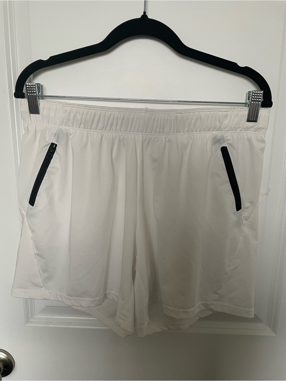 Women's White Athletic Shorts with Black Zip Pockets